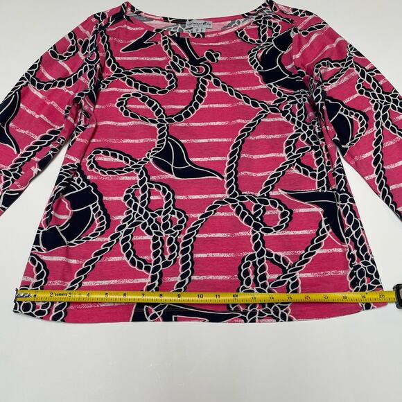Caribbean Joe & Co. Pullover Blouse, 3/4 Sleeve, Navy/Pink/White, Nautical, M - Picture 5 of 8